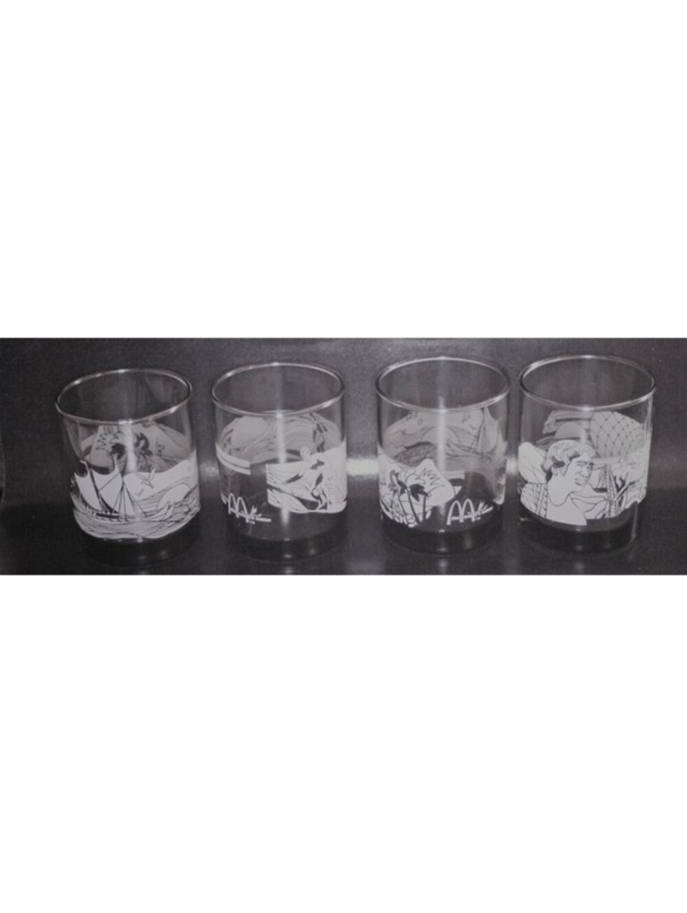 MCDONALD'S Set/4 Hawaii Souvenir Etched Sea Scene Glass*RARE*Libby*Surfing